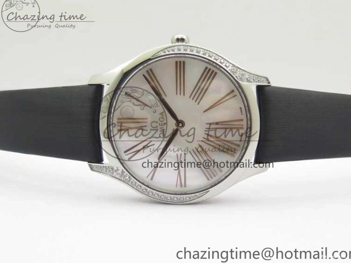 0116 StreetReady Ladies’ De Ville Trésor Diamond SS 3AF 1:1 Best Edition White MOP Dial RG Markers On Black Fabric strap Swiss Quartz 7884